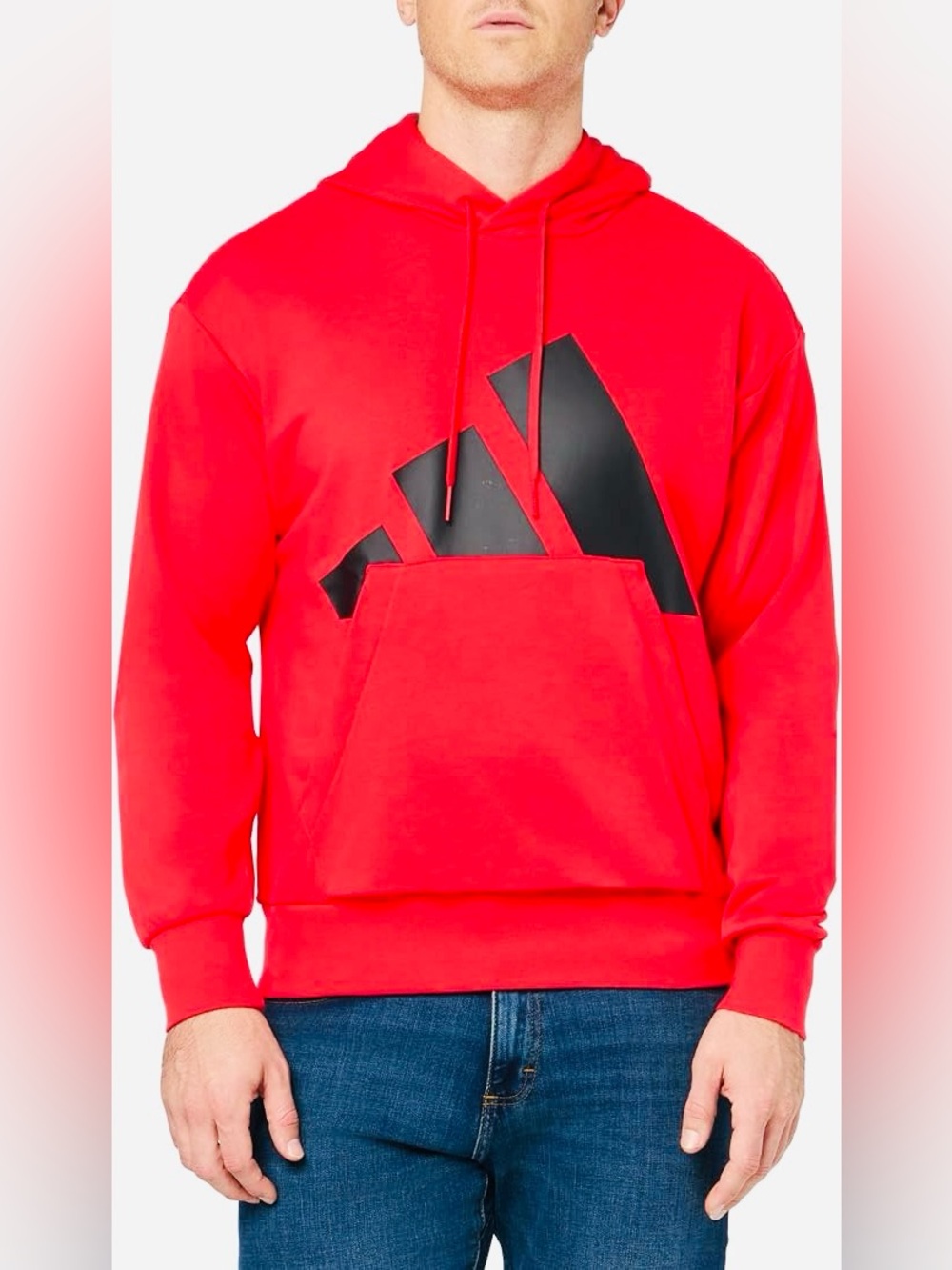 Adidas Men’s Fleece Red Hoodie with Black Logo and Pocket Size Large NWT